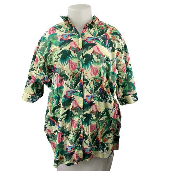 & Other Stories Green Tropical Hawaiian Bahama Button Down Shirt Tunic Dress 8 - Picture 1 of 4